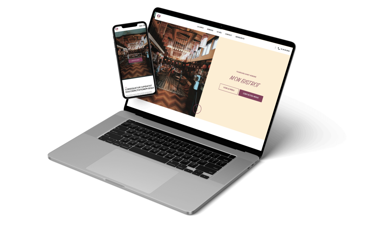 Mockup multi-support de la page d'accueil d'un site fictif de Bistronet développé par LTP Développement Web